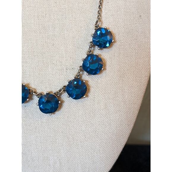 Brilliant Blue Crystal Necklace on Silver Tone Rolo Link Necklace - Picture 3 of 7